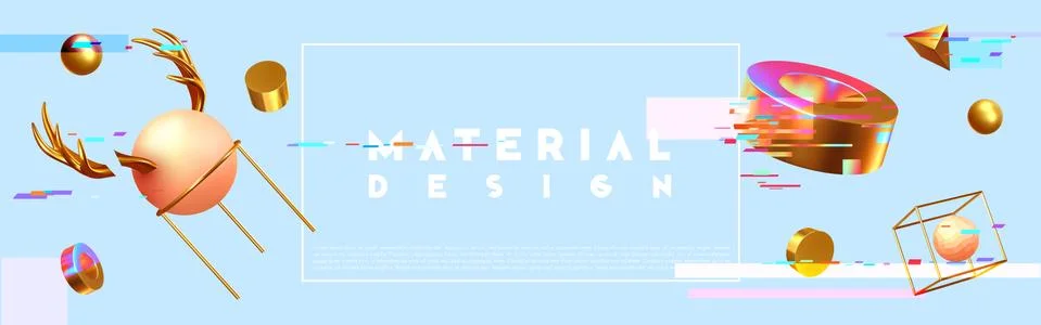 Abstract background with glitch effect and realistic geometric objects 3d sha Stock Illustration