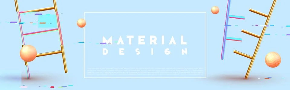 Abstract background with glitch effect and realistic geometric objects 3d sha Stock Illustration