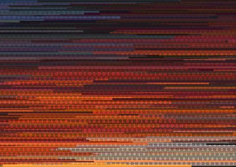 Abstract background with glitched vertical stripes, stream line binary code.. Stockillustratie