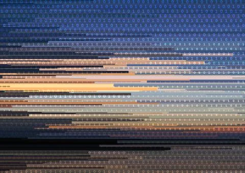 Abstract background with glitched vertical stripes, stream line binary code.. Stockillustratie