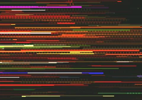 Abstract background with glitched vertical stripes, stream line binary code.. Stockillustratie
