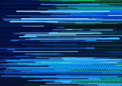 Abstract background with glitched vertical stripes, stream line binary code.. Stock Illustration