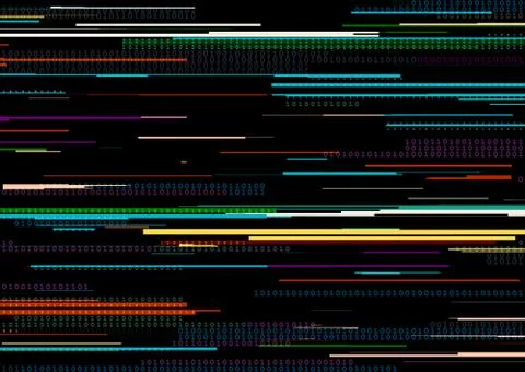 Abstract background with glitched vertical stripes, stream line binary code.. Stock Illustration