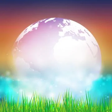 Abstract background of globe with grass vector illustration. View at our home Stock Illustration