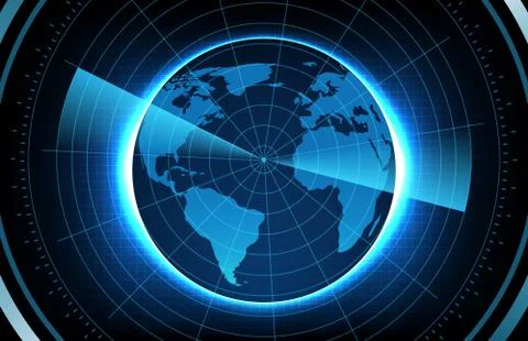 Abstract background of globe world maps europe and america with scan interfac Stock Illustration