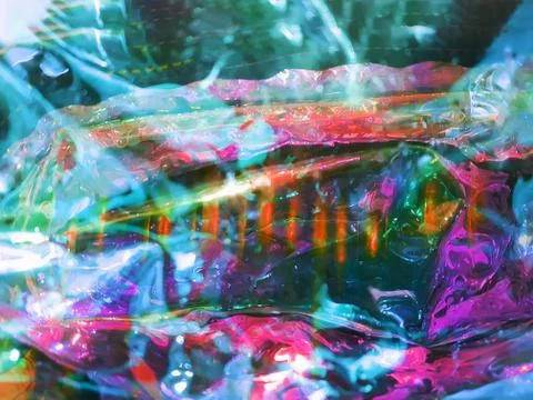 Abstract background with glossy glowing texture in turquoise pink and orange  Stock Photos