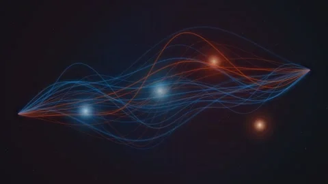 Abstract background with glowing blue and orange flowing lines and light do.. Video stock 341179555
