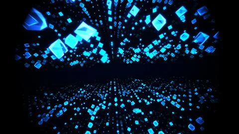 Abstract background with glowing blue geometric shapes, light points, and Illustrazione stock