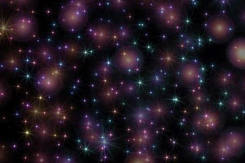 Abstract  background of glowing bokeh lights with shining stars Stock Photos