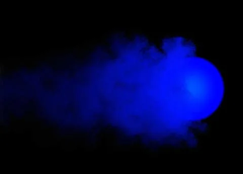 Abstract background, glowing burning blue ball with clouds and smoke on black Stock Illustration