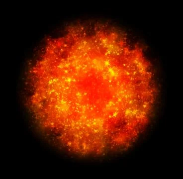 Abstract background, glowing burning orange red ball on black background Stock Illustration
