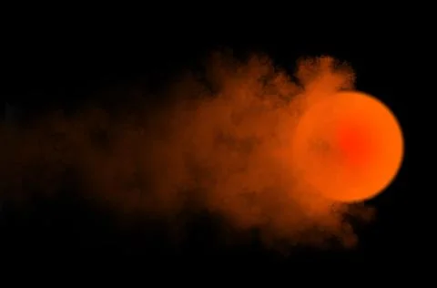 Abstract background, glowing burning orange ball with clouds and smoke on black Stock Illustration