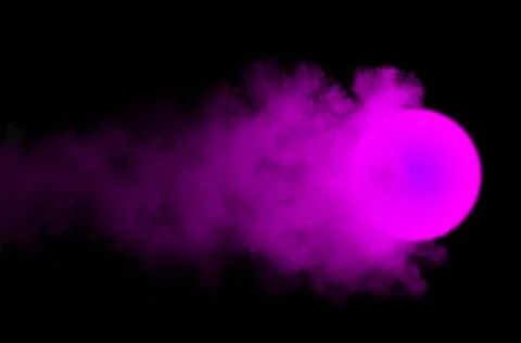 Abstract background, glowing burning purple ball with clouds and smoke on black Stock Illustration