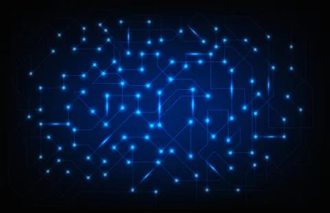 Abstract background of glowing electronic circuit with node Illustrazione stock