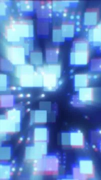 Abstract background of glowing floating squares and soft bokeh lights, symb.. Stock Illustration