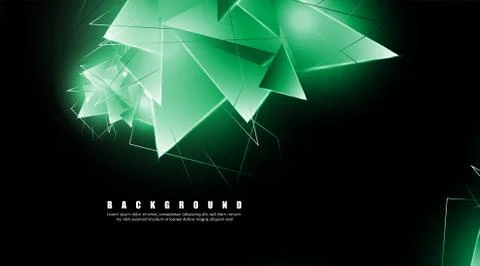 Abstract background with glowing green triangles that overlap. isolated black Illustrazione stock