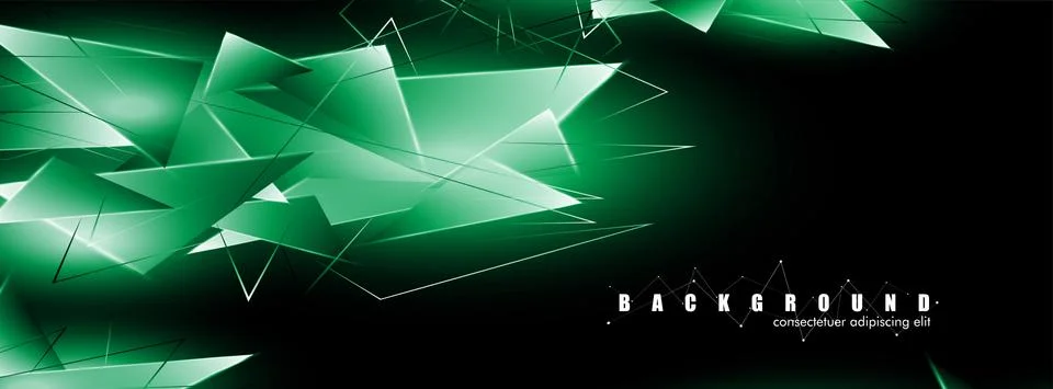 Abstract background with glowing green triangles that overlap. isolated black Stock Illustration