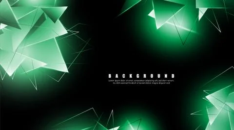 Abstract background with glowing green triangles that overlap. isolated black Stock Illustration