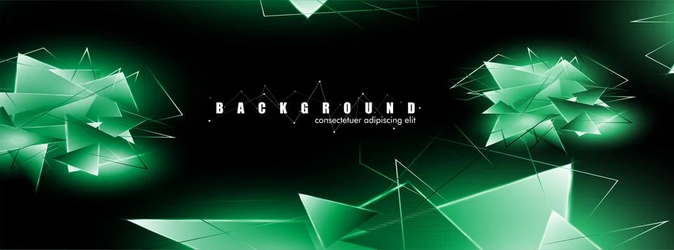 Abstract background with glowing green triangles that overlap. isolated black 库存插图