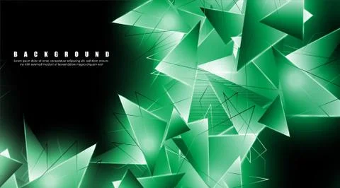 Abstract background with glowing green triangles that overlap. isolated black Stock Illustration