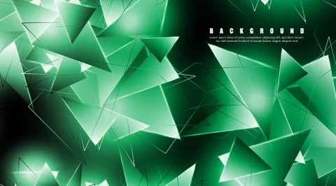 Abstract background with glowing green triangles that overlap. isolated black Illustrazione stock