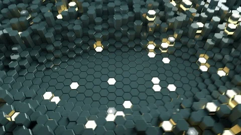Abstract background with glowing hexagons 3D render seamless loop animation Stock Footage 113561463