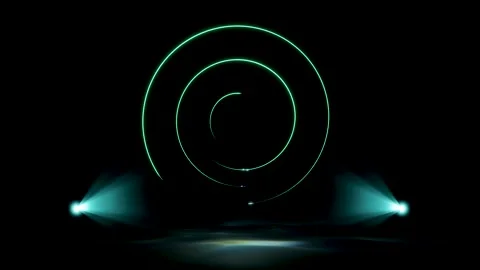 Abstract background with a glowing neon green spiral centered on a dark sta.. Stock Footage 315618853