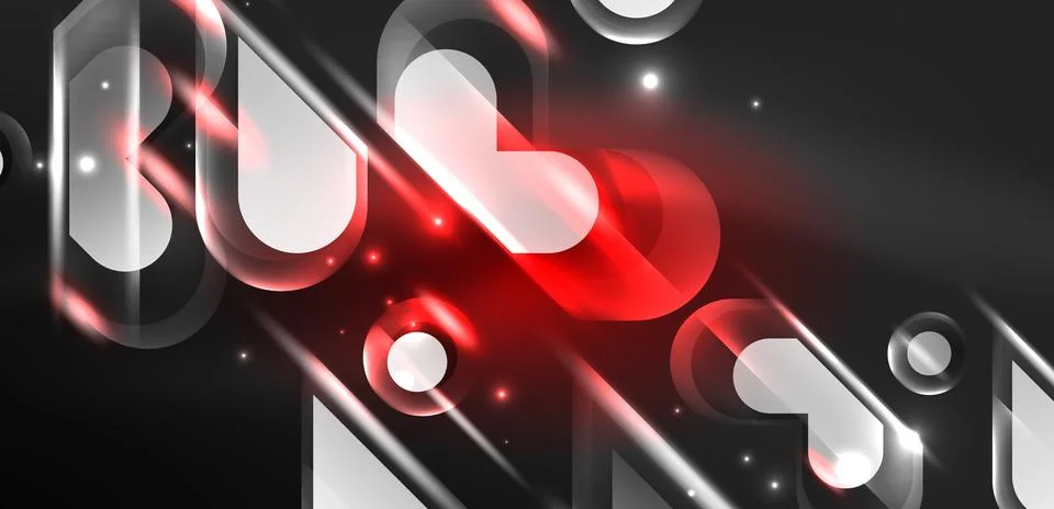 Abstract background glowing neon light geometric shapes. Space cosmic or magic Stock Illustration