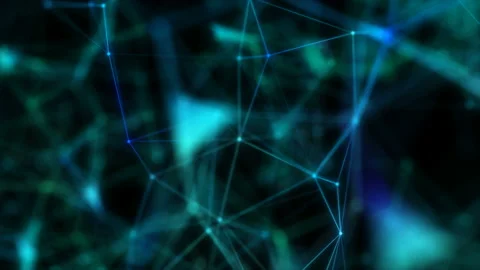 Abstract background of glowing particles with shining bokeh sparkles. Plexus of Stock Footage 114313772