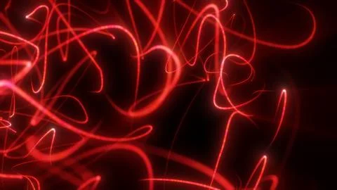 Abstract background with glowing red light trails and smooth curves on a da.. Stock Illustration