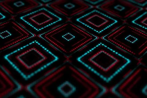 Abstract background with glowing square shapes. Neon effect. Design element f Stock Illustration