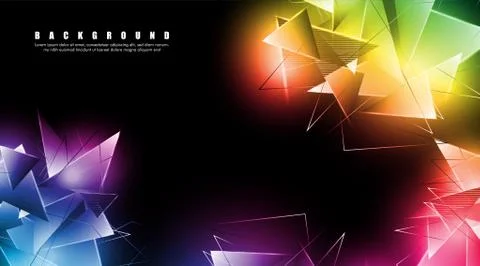 Abstract background with glowing triangles that overlap. isolated black backg 스톡 일러스트