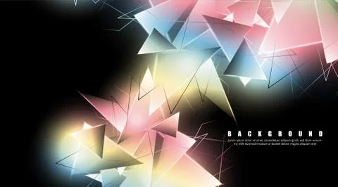 Abstract background with glowing triangles that overlap. isolated black backg 스톡 일러스트