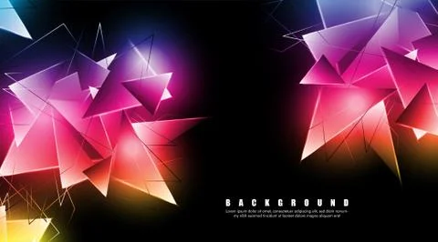 Abstract background with glowing triangles that overlap. isolated black backg 스톡 일러스트