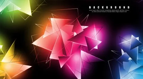 Abstract background with glowing triangles that overlap. isolated black backg Stock Illustration