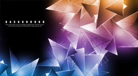 Abstract background with glowing triangles that overlap. isolated black backg Stock Illustration