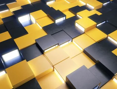 Abstract background of gold cubes 3d render 스톡 일러스트