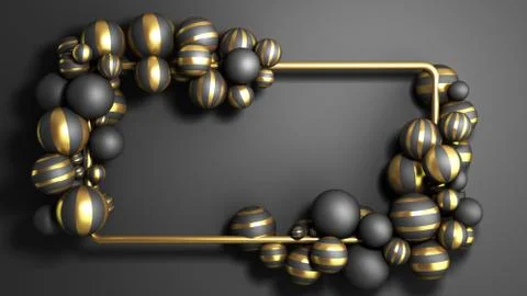 Abstract background gold frame on a black background with striped elegant bal Stock Illustration