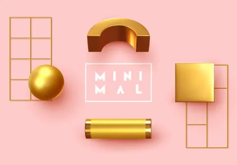 Abstract background with golden geometric elements. 3d shape vector minimal p Stock Illustration