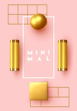 Abstract background with golden geometric elements. 3d shape vector minimal p Stock Illustration