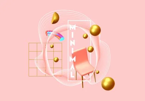 Abstract background with golden geometric elements. 3d shape vector minimal p Stock Illustration
