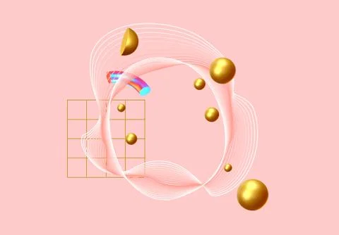 Abstract background with golden geometric elements. 3d shape vector minimal p イラスト素材