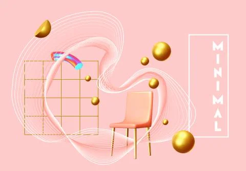 Abstract background with golden geometric elements. 3d shape vector minimal Stock Illustration