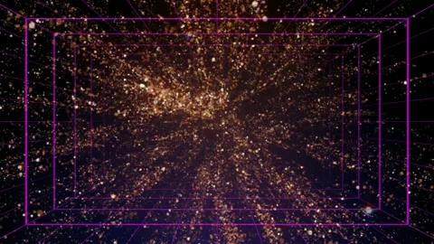Abstract background with golden particles moving inside a glowing purple Stock Footage 337460826