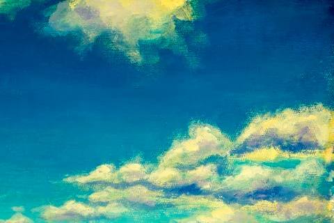 Abstract background gradient blue sky with clouds acrylic paints on canvas. C Stockfoto's