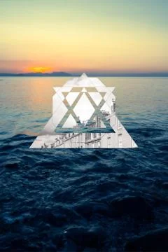 Abstract background with graphic shapes over the image of seaside Stock Illustration
