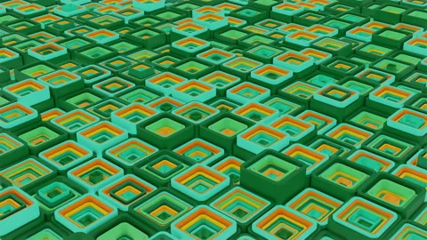 Abstract background, green and orange colors, 3d boxes animated in 4k Stock Footage 235901595