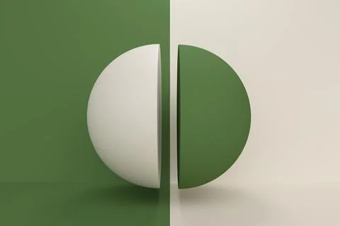 Abstract background with green and white half ball. 3d rendering Stock Illustration