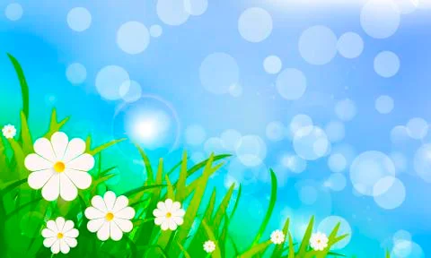 Abstract background with green grass and daisies Stock Illustration