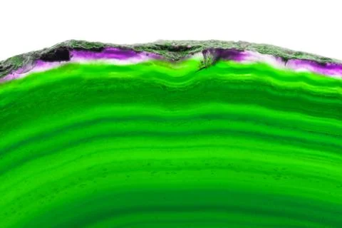 Abstract background, green longitudinal agate slice mineral isolated on white Stock Photos